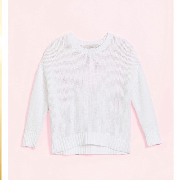 Loft Soft Knit Elliptical Hem White Sweater M - Picture 3 of 10